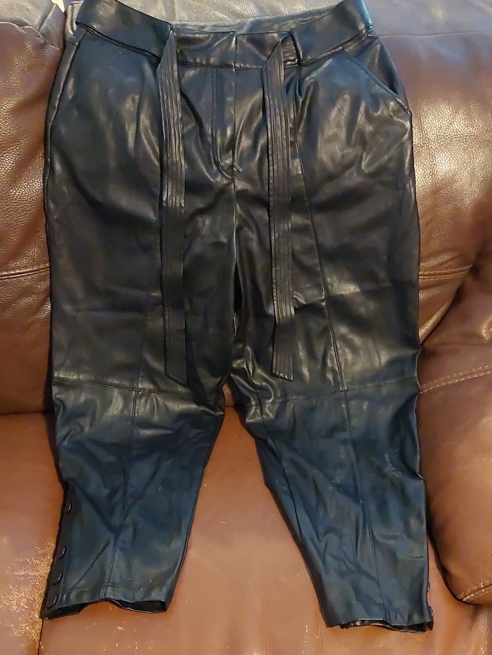 Men's Black Faux Leather Drawstring Pants